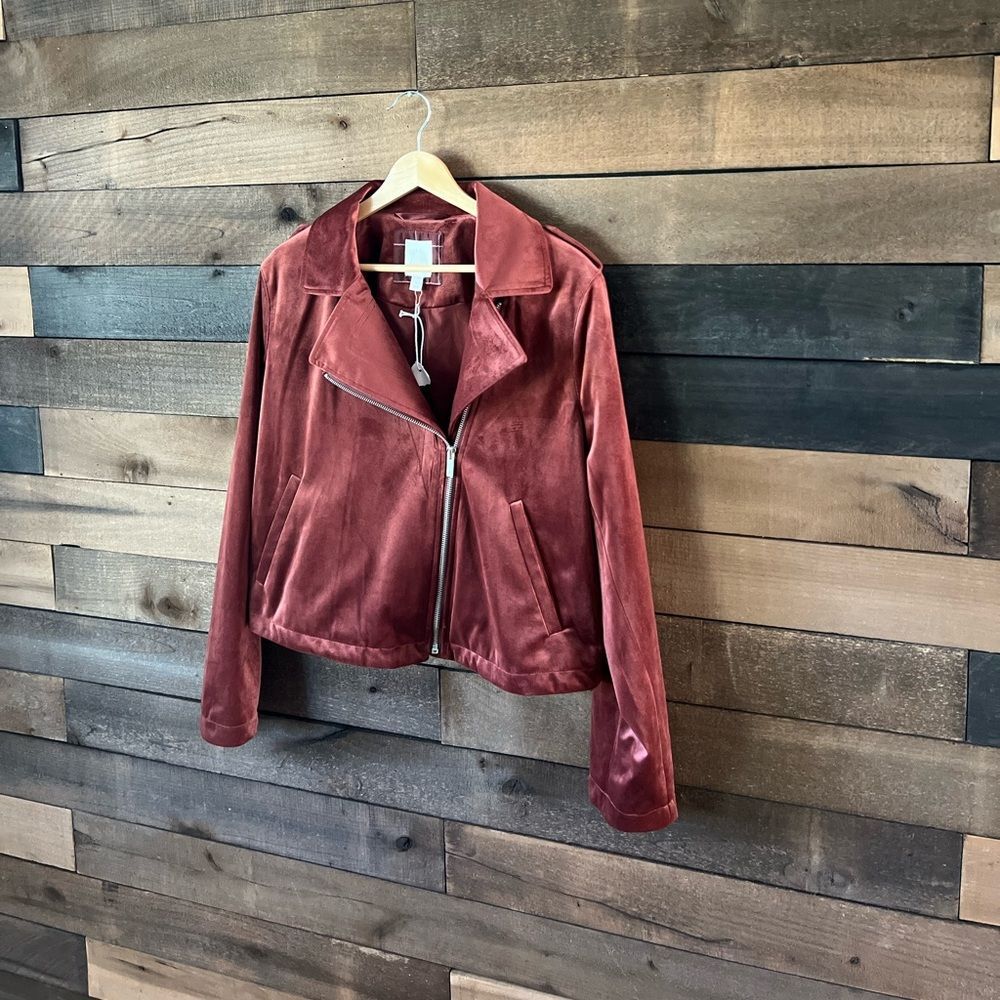 LC Lauren Conrad Velvet Moto Jacket Zip Front in Rose – Size L - Picture 4 of 10
